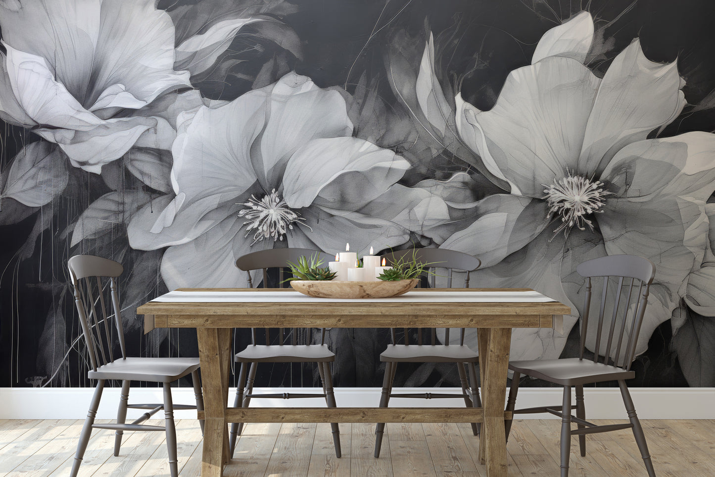 Fototapeta o nazwie CHARCOAL FLORAL CASCADE użyta w aranzacji wnętrza.