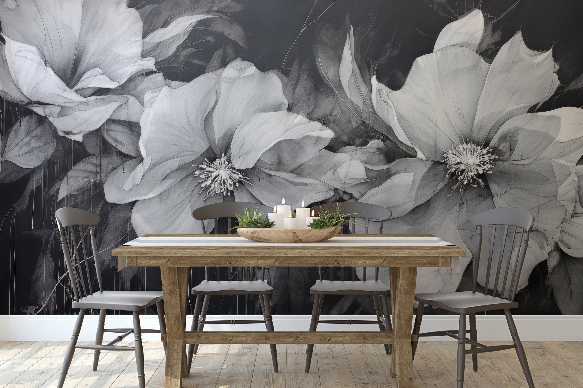 Fototapeta o nazwie CHARCOAL FLORAL CASCADE użyta w aranzacji wnętrza.