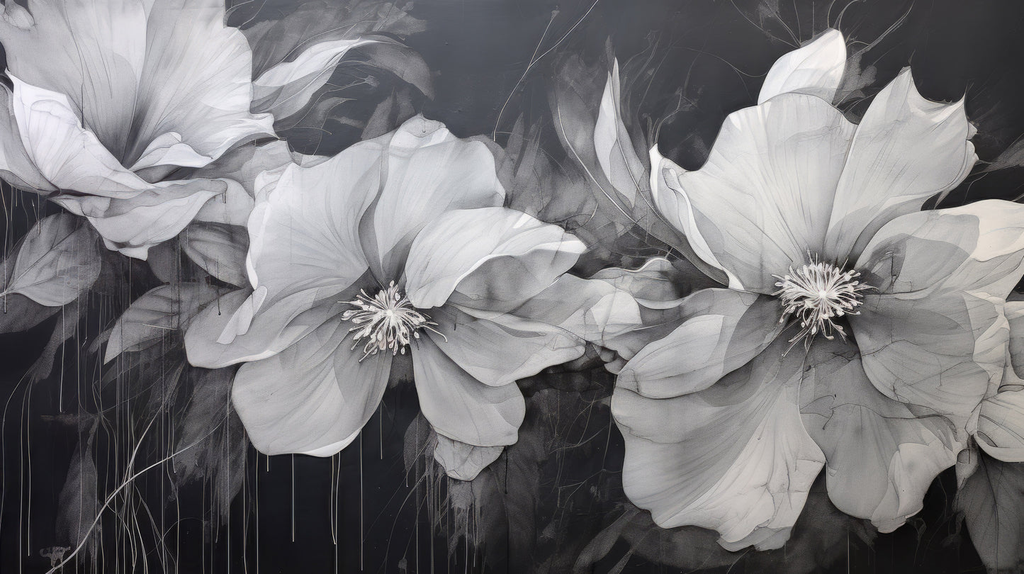 Prezentacja całego wzoru fototapety o nazwie CHARCOAL FLORAL CASCADE