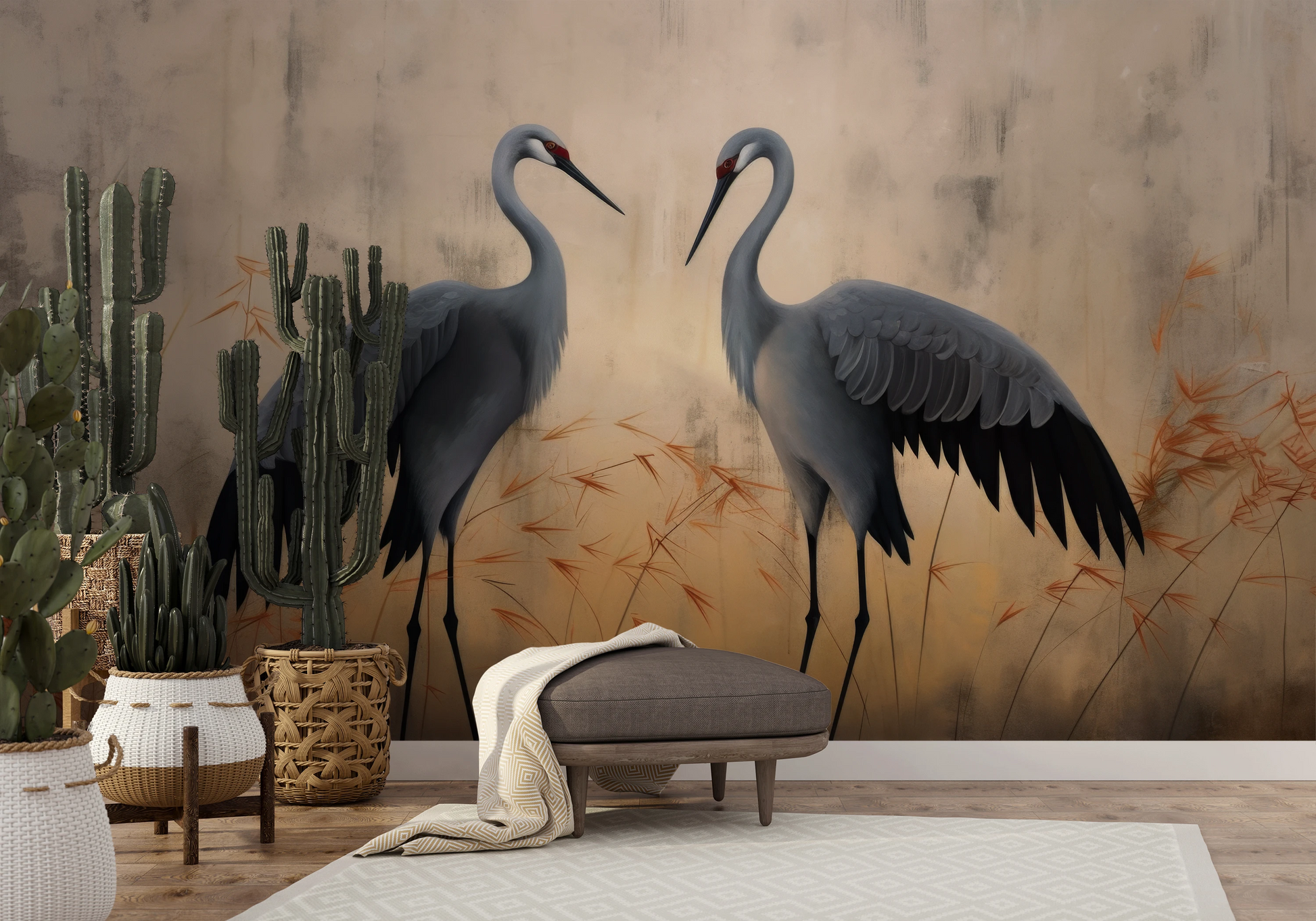 Wzór fototapety artystycznej o nazwie Tranquil Symphony pokazanej w aranżacji wnętrza.