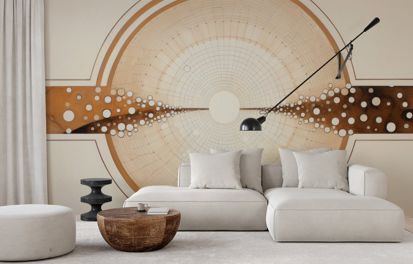 Wzór fototapety artystycznej o nazwie COSMIC BRIDGE IN WOODSY SPHERES pokazanej w aranżacji wnętrza.