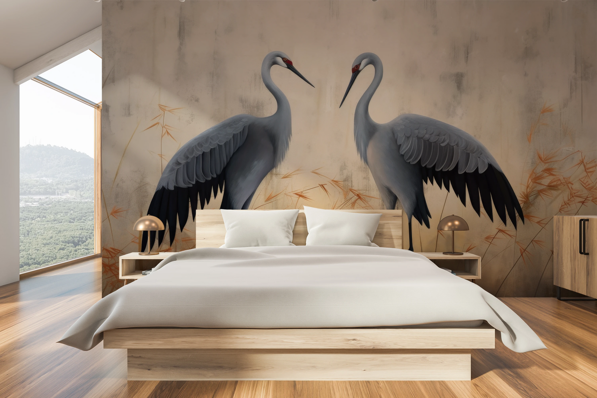 Zdjęcie prezentuje aranżację wnętrza z użyciem fototapety o nazwie Tranquil Symphony pokazanej w aranżacji wnętrza.