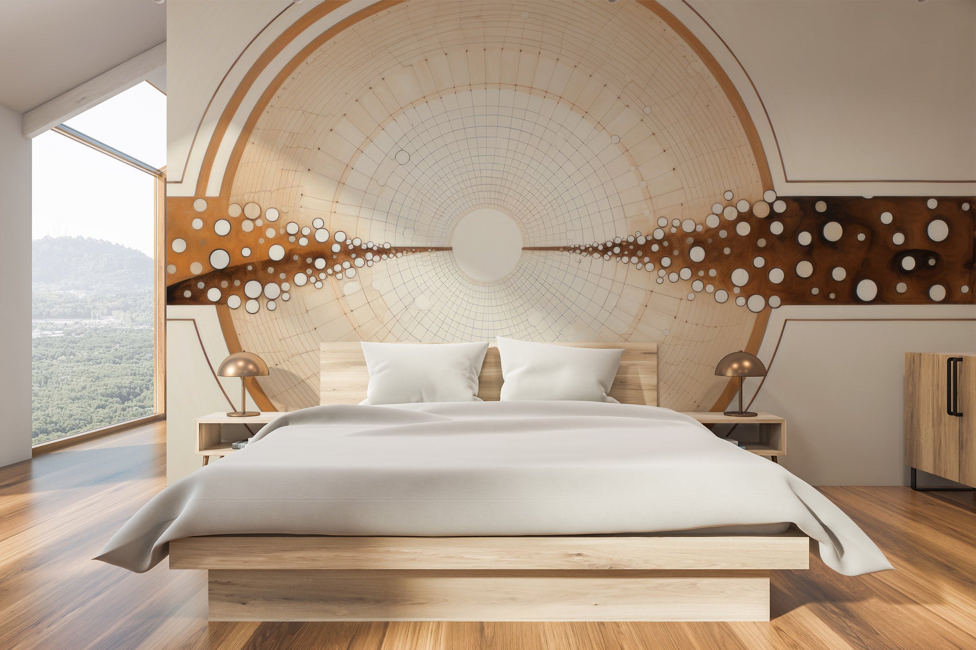 Fototapeta artystyczna o nazwie COSMIC BRIDGE IN WOODSY SPHERES pokazana w aranżacji wnętrza.