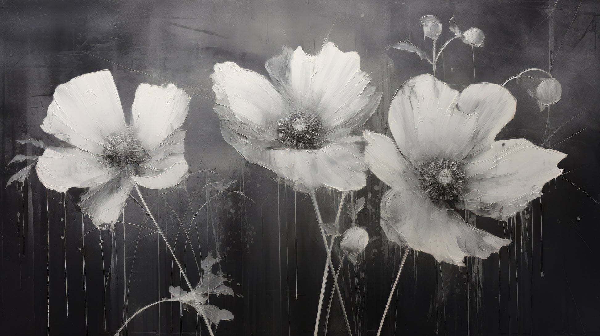 Prezentacja całego wzoru fototapety o nazwie NOIR FLORAL WHISPER