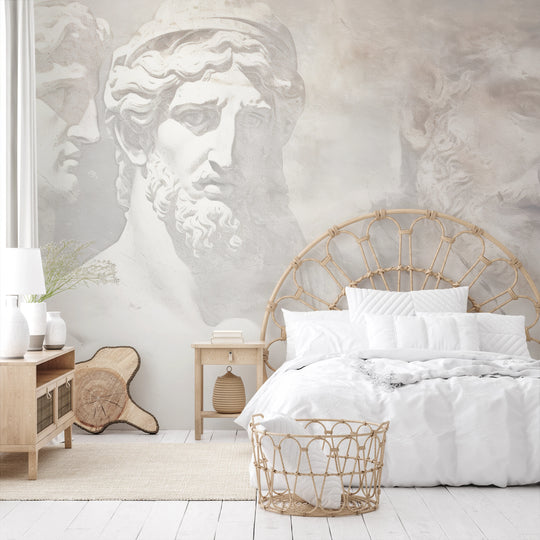 Wzór fototapety artystycznej o nazwie Stoic Duo pokazanej w aranżacji wnętrza.