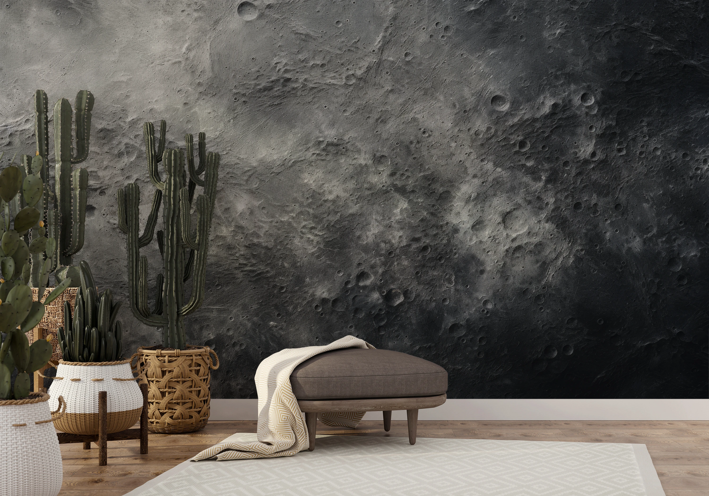 Wzór fototapety artystycznej o nazwie Mercury's Texture pokazanej w aranżacji wnętrza.