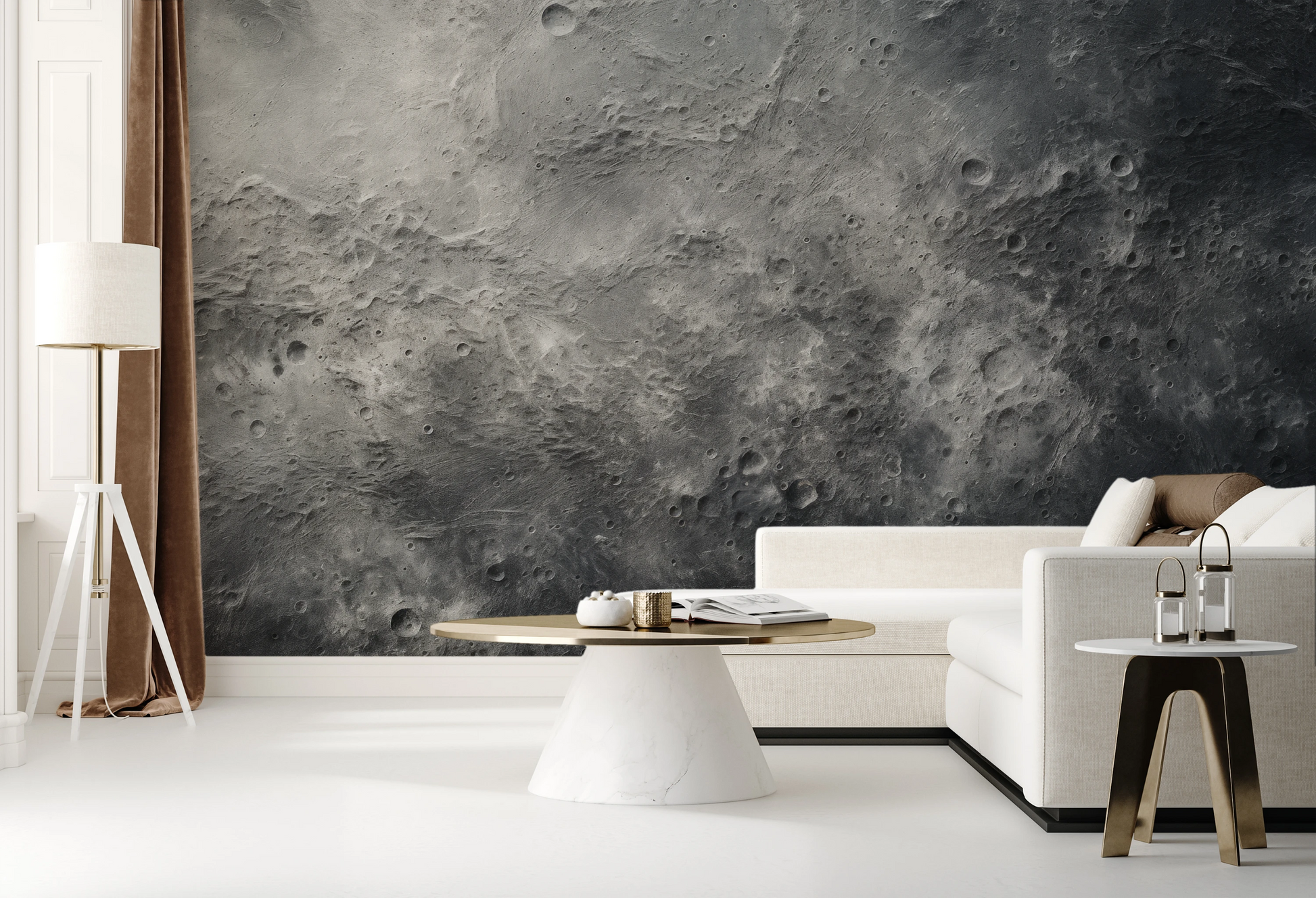 Wzór fototapety malowanej o nazwie Mercury's Texture pokazanej w aranżacji wnętrza.