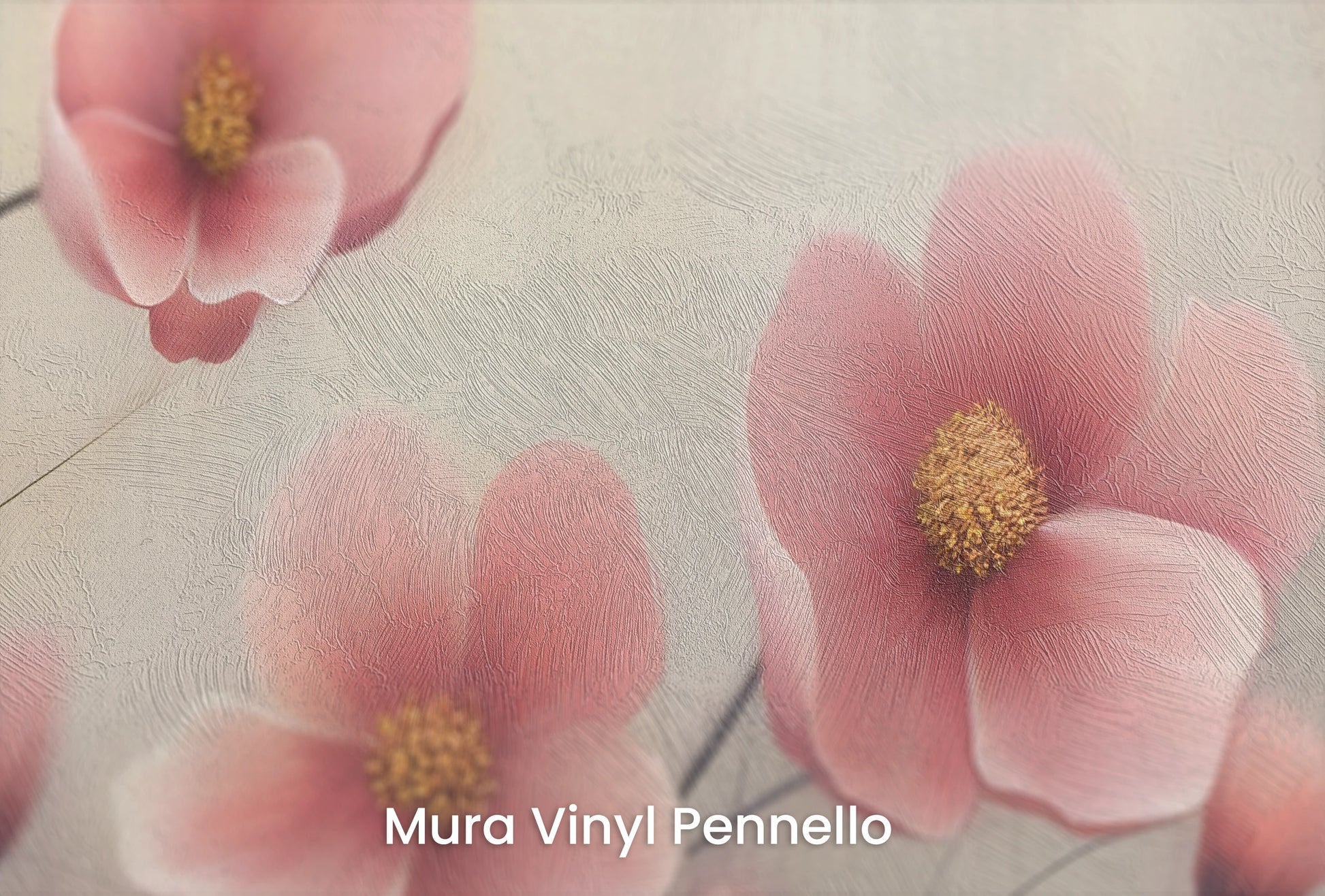 Zbliżenie na artystyczną fototapetę o nazwie Delicate Bloom na podłożu Mura Vinyl Pennello - faktura pociągnięć pędzla malarskiego.