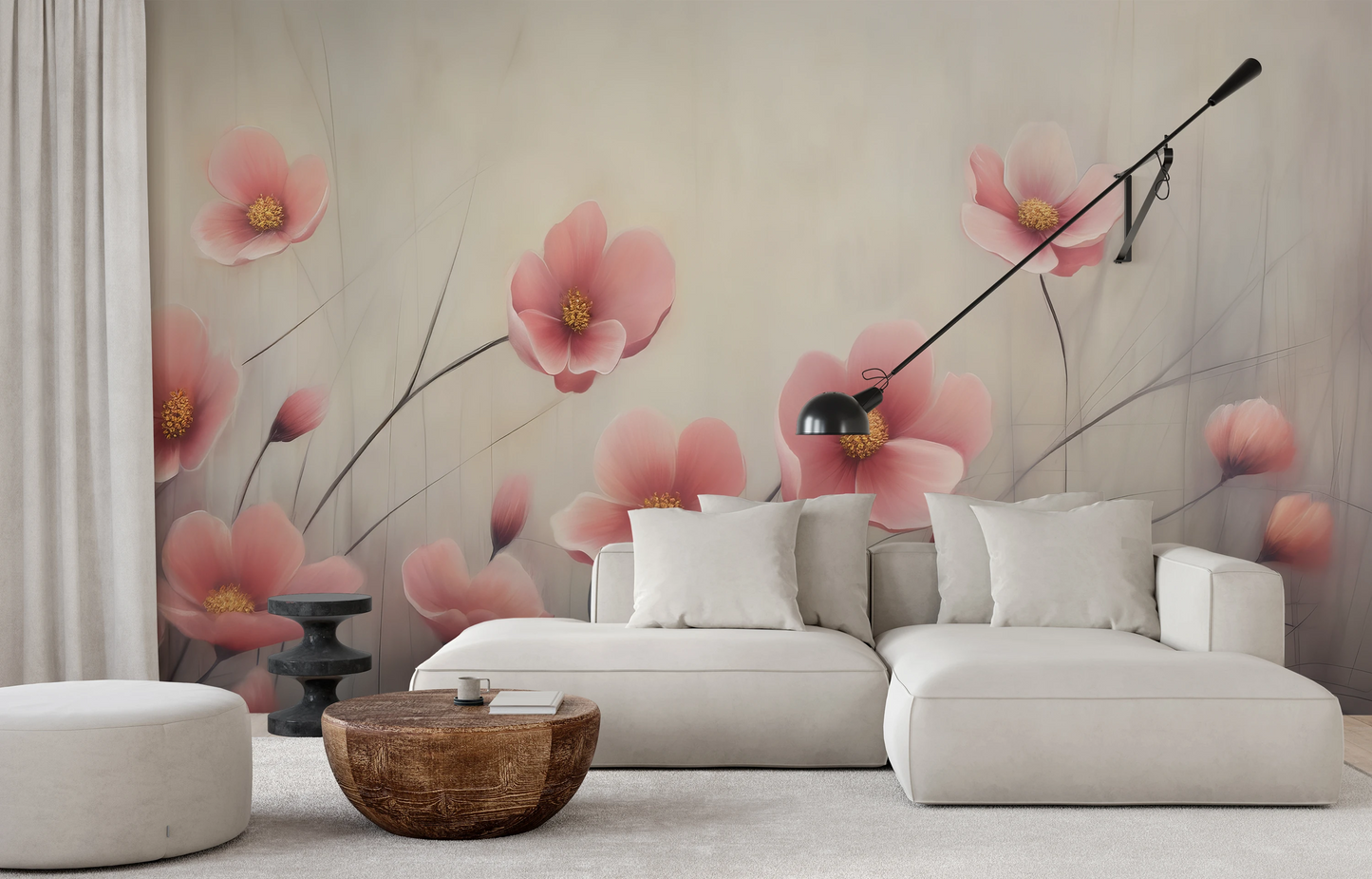 Zdjęcie prezentuje aranżację wnętrza z użyciem fototapety o nazwie Delicate Bloom pokazanej w aranżacji wnętrza.