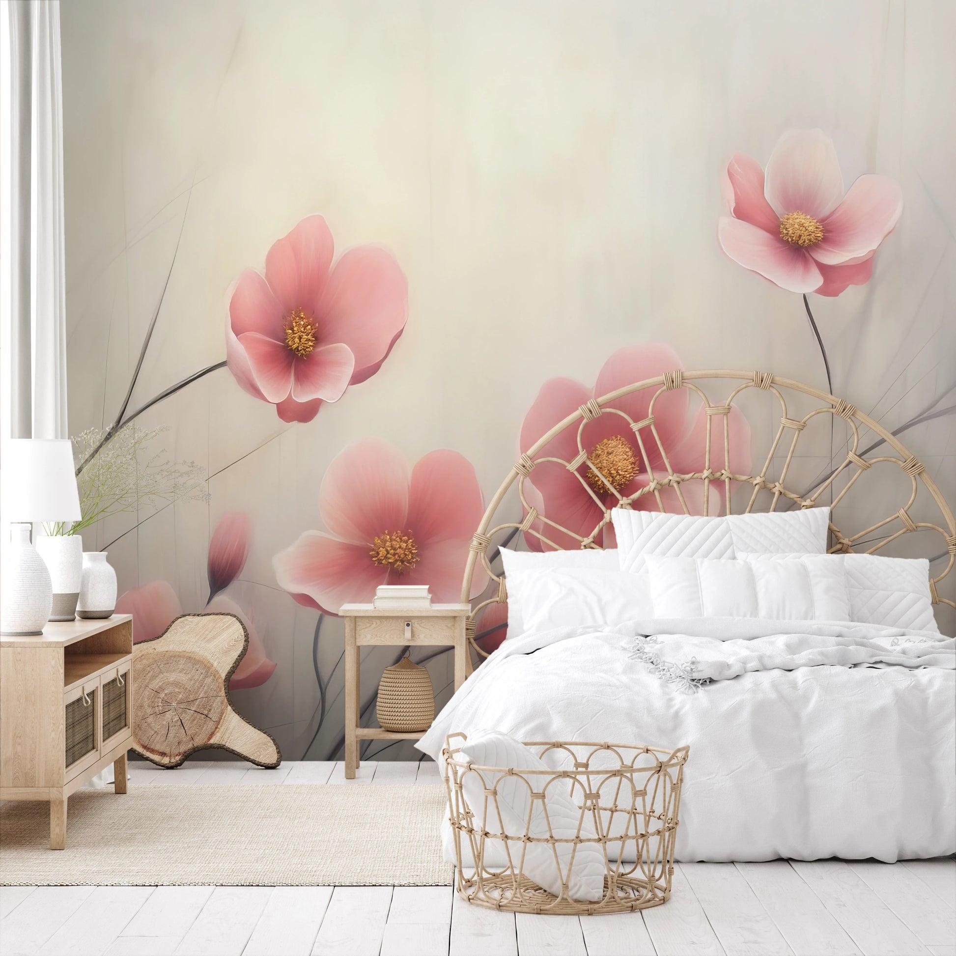 Fototapeta artystyczna o nazwie Delicate Bloom pokazana w aranżacji wnętrza.