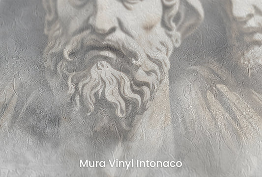 Zbliżenie na artystyczną fototapetę o nazwie Gaze of the Ages na podłożu Mura Vinyl Intonaco - struktura tartego tynku.