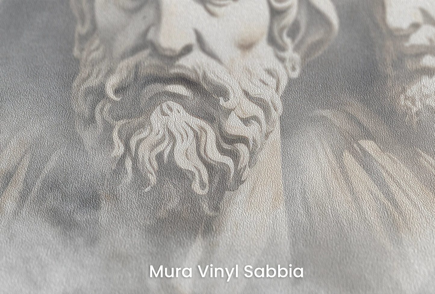 Zbliżenie na artystyczną fototapetę o nazwie Gaze of the Ages na podłożu Mura Vinyl Sabbia struktura grubego ziarna piasku.