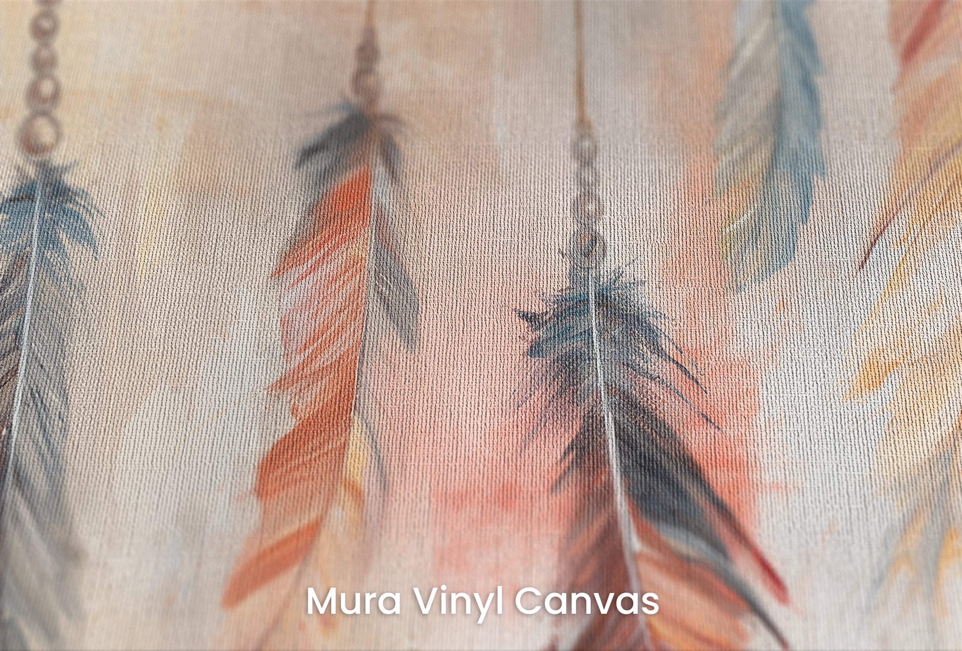 Zbliżenie na artystyczną fototapetę o nazwie Abstract Feathers na podłożu Mura Vinyl Canvas - faktura naturalnego płótna.