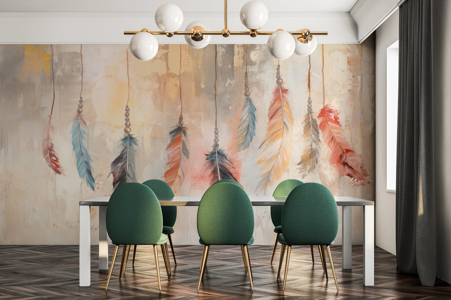 Fototapeta artystyczna o nazwie Abstract Feathers pokazana w aranżacji wnętrza.