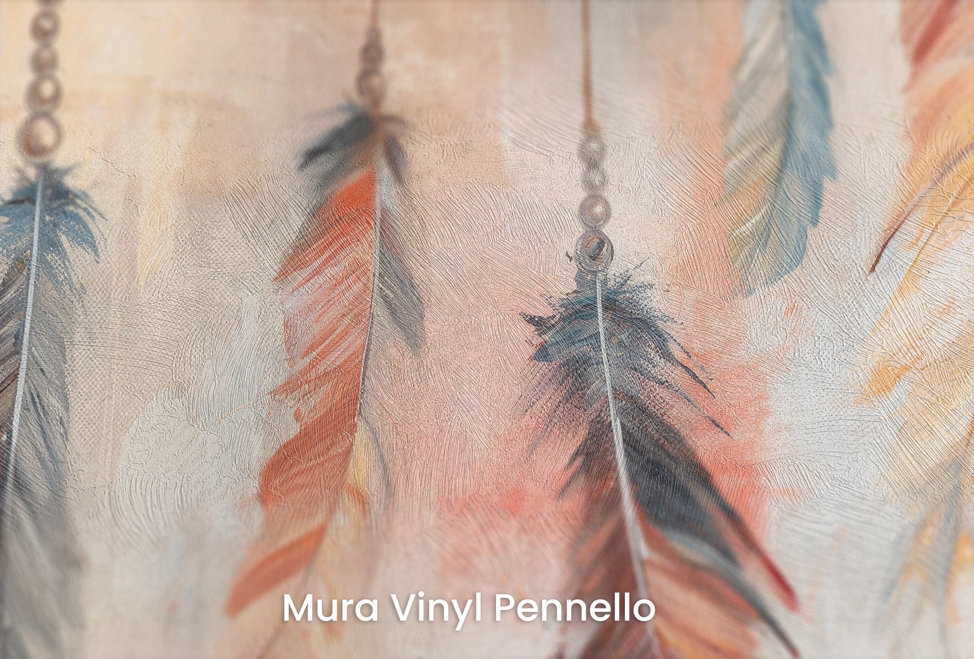 Zbliżenie na artystyczną fototapetę o nazwie Abstract Feathers na podłożu Mura Vinyl Pennello - faktura pociągnięć pędzla malarskiego.