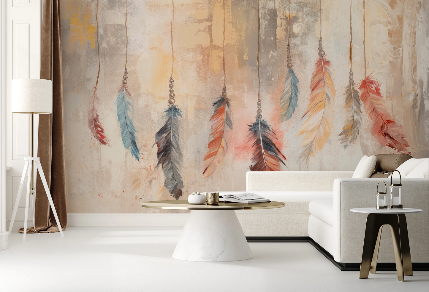 Fototapeta malowana o nazwie Abstract Feathers pokazana w aranżacji wnętrza.
