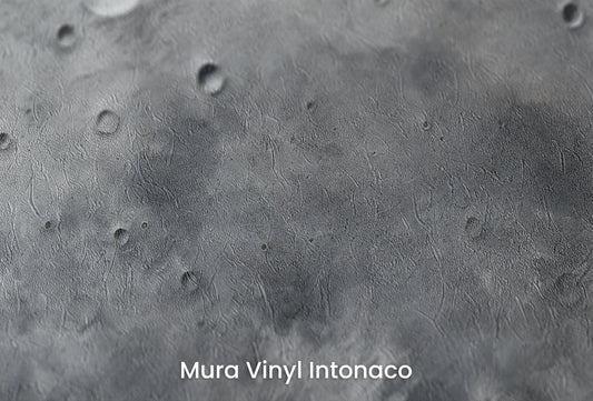 Zbliżenie na artystyczną fototapetę o nazwie Pluto's Mystery na podłożu Mura Vinyl Intonaco - struktura tartego tynku.
