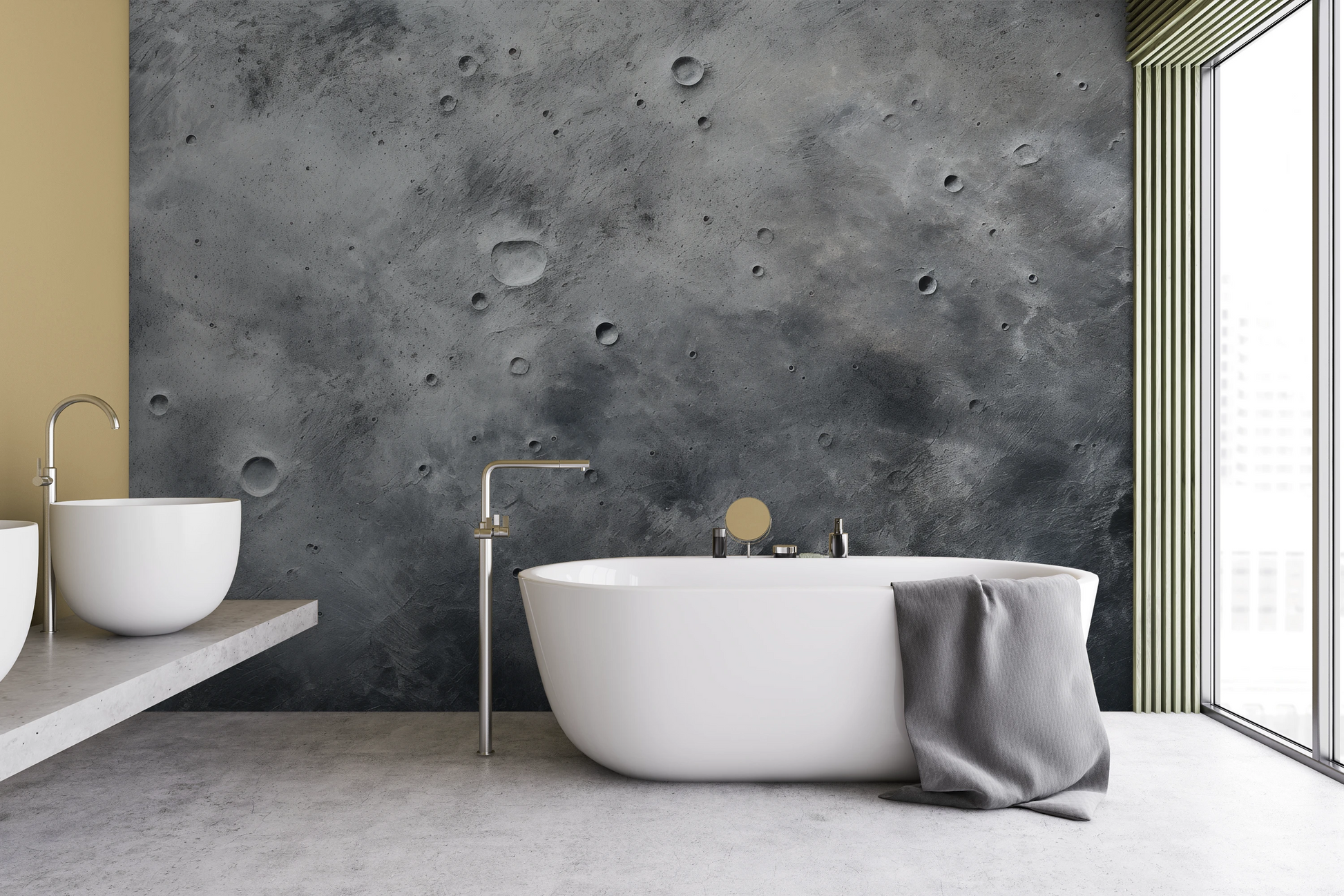 Wzór fototapety artystycznej o nazwie Pluto's Mystery pokazanej w aranżacji wnętrza.