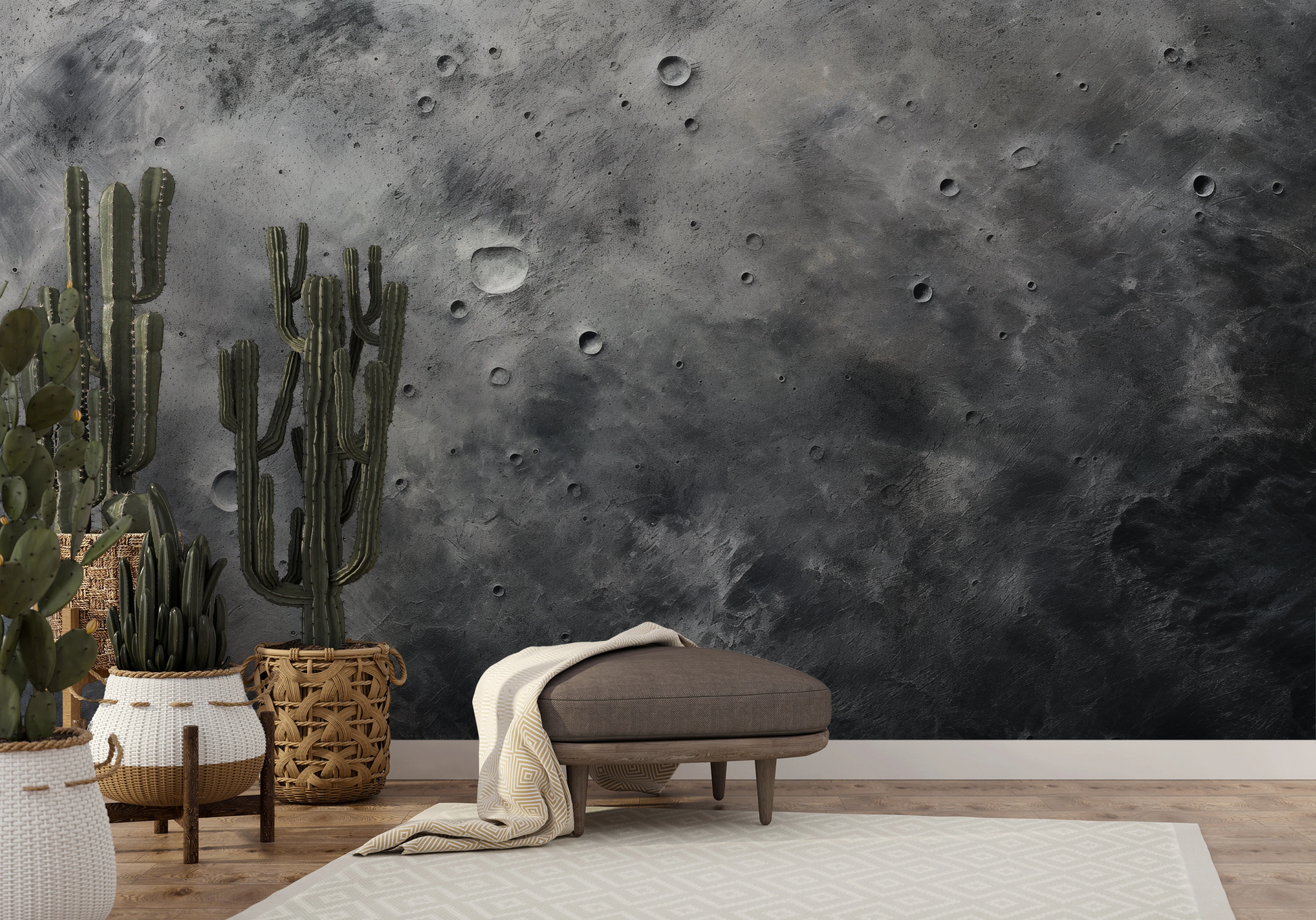 Wzór fototapety artystycznej o nazwie Pluto's Mystery pokazanej w aranżacji wnętrza.