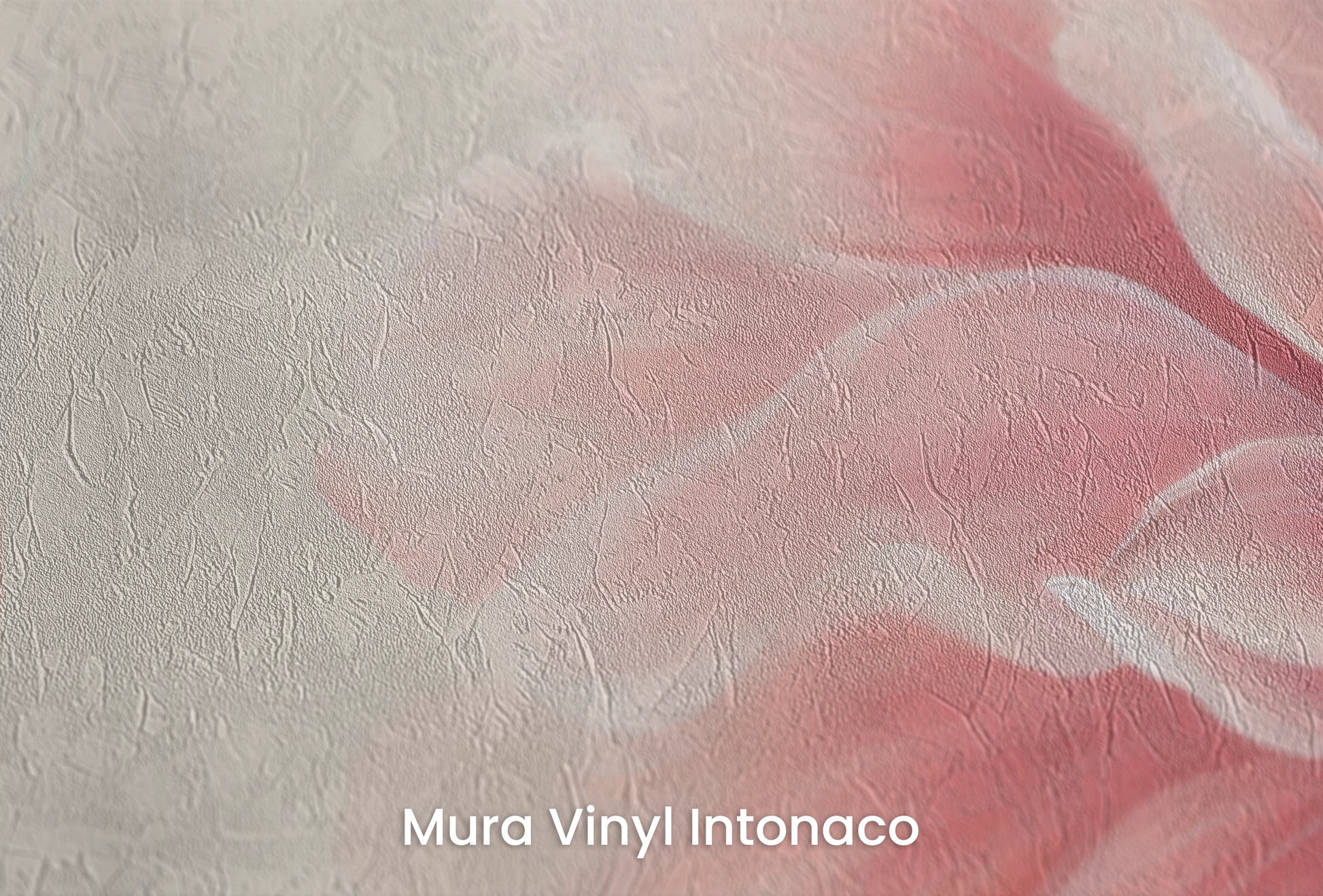 Zbliżenie na artystyczną fototapetę o nazwie Coral Petal na podłożu Mura Vinyl Intonaco - struktura tartego tynku.
