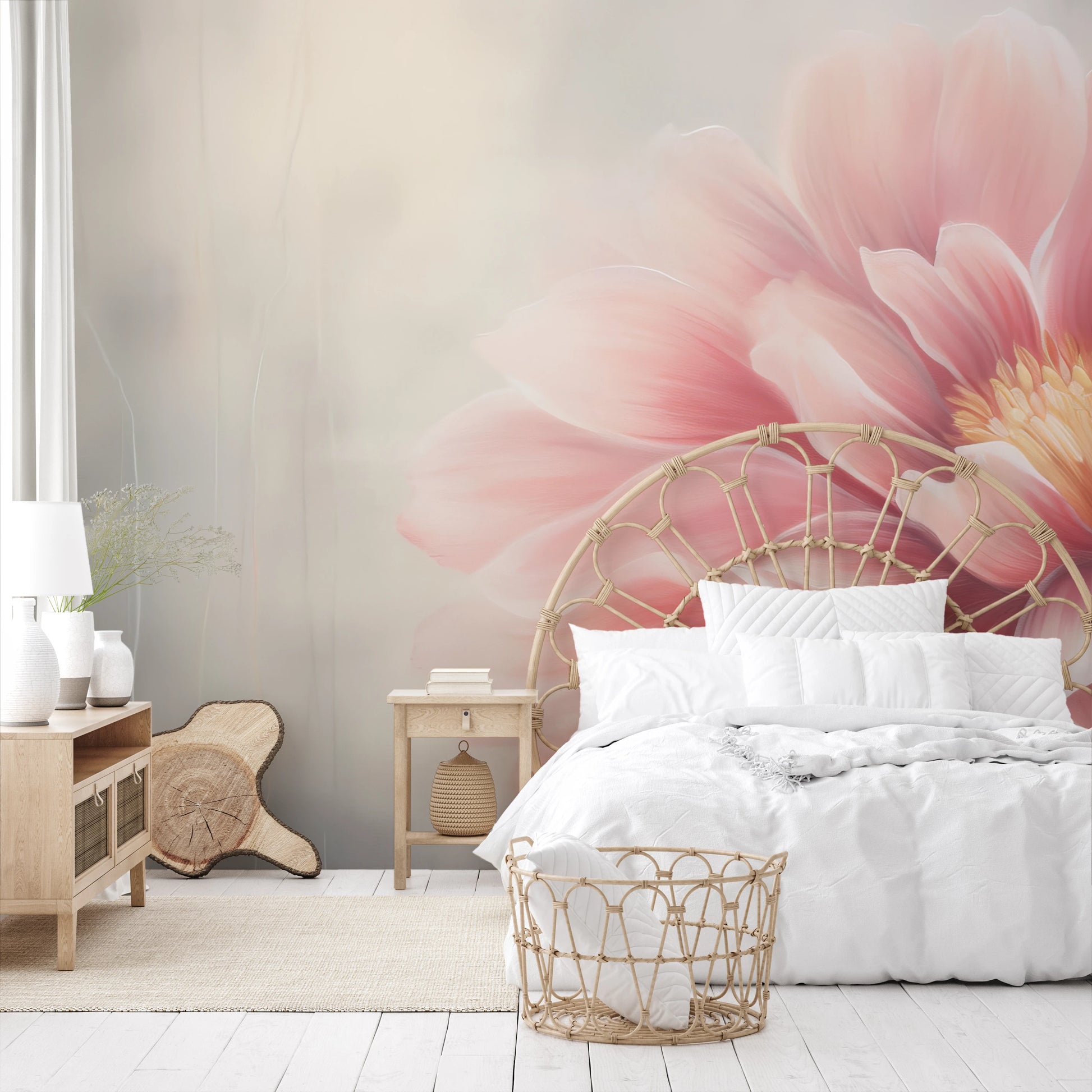 Wzór fototapety o nazwie Coral Petal pokazanej w kontekście pomieszczenia.