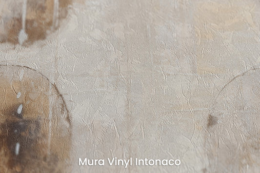 Zbliżenie na artystyczną fototapetę o nazwie ETHEREAL SPHERES #2 na podłożu Mura Vinyl Intonaco - struktura tartego tynku.