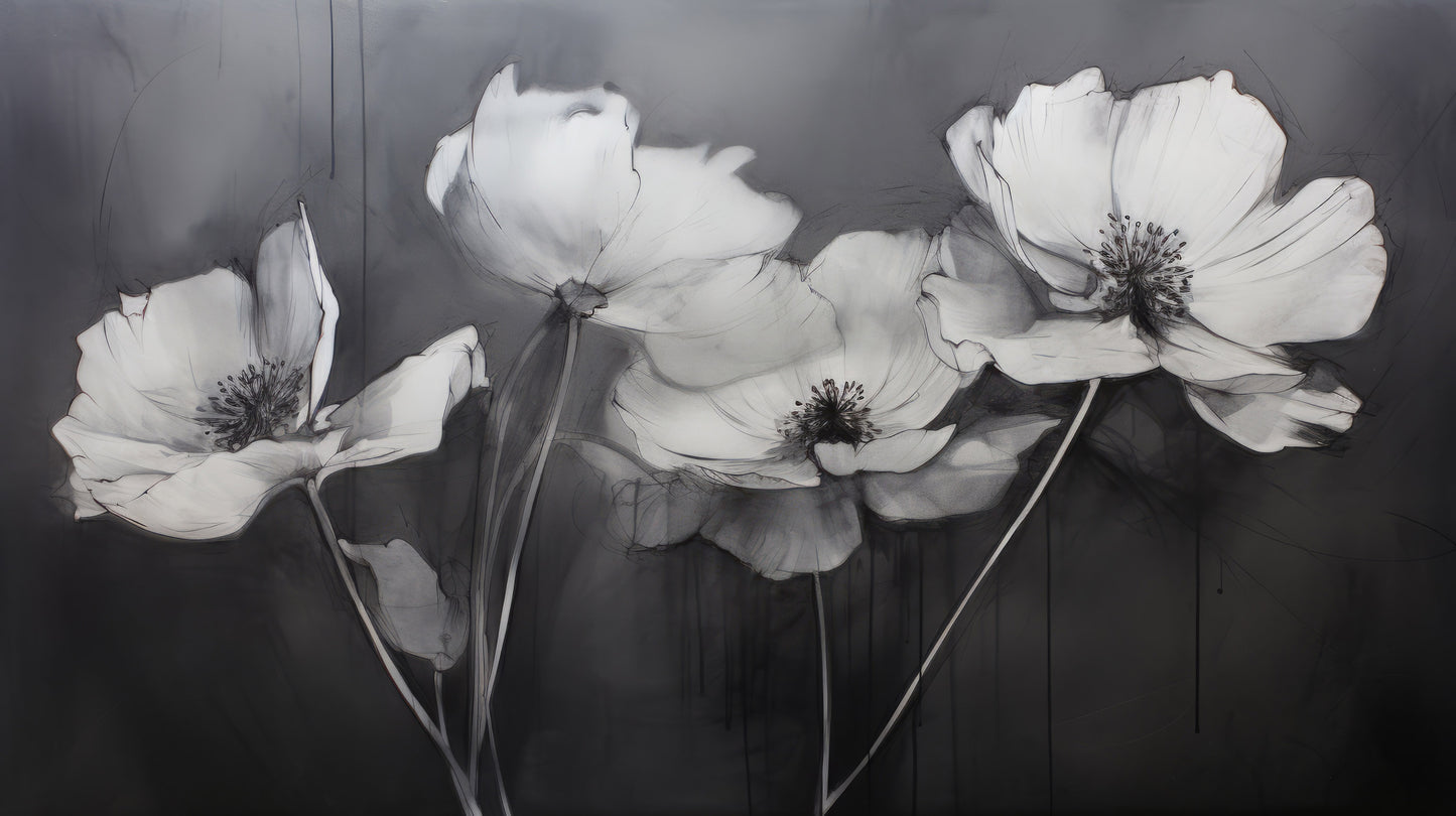 Prezentacja całego wzoru fototapety o nazwie SHADOWED PETALS SYMPHONY