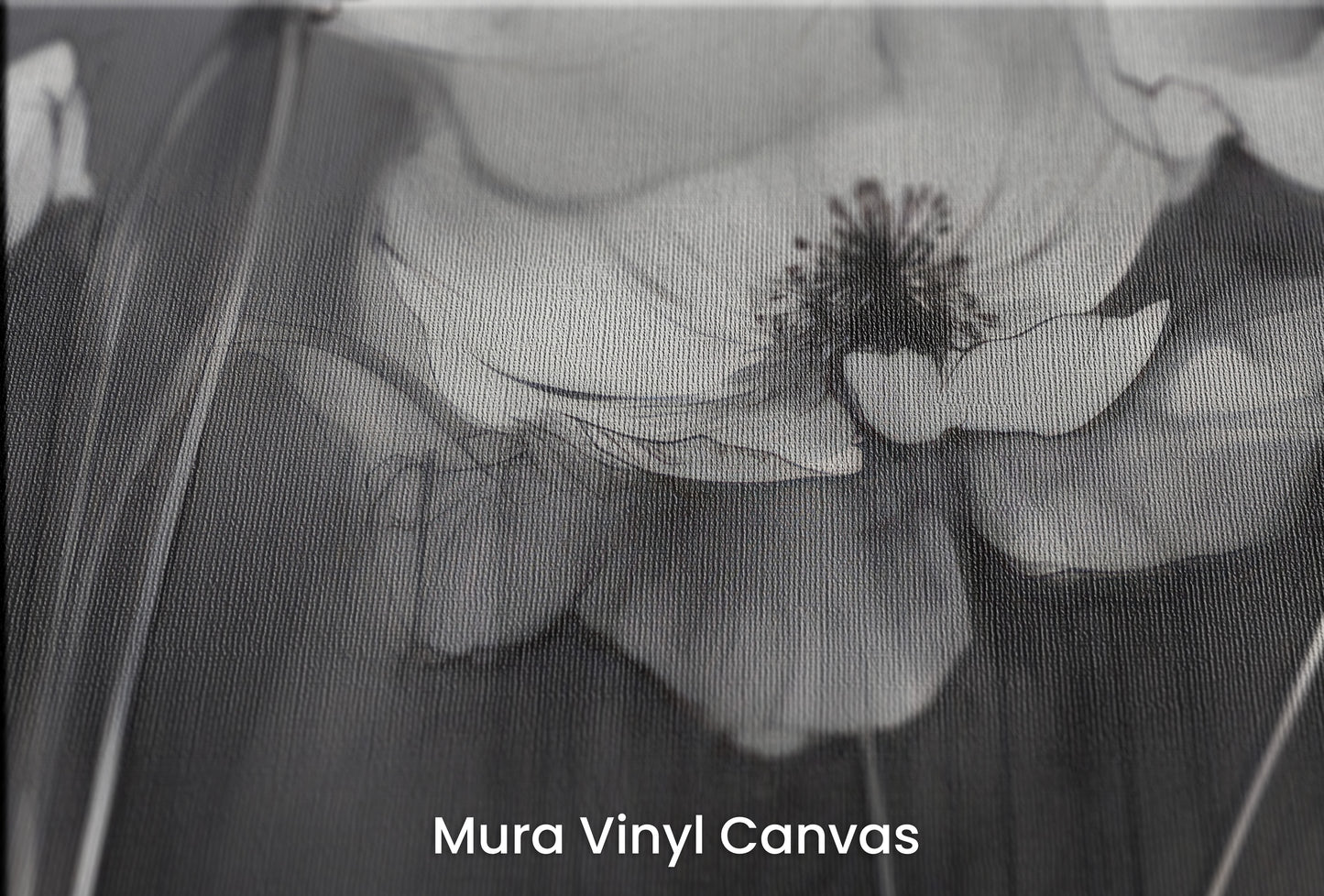 Zbliżenie na artystyczną fototapetę o nazwie SHADOWED PETALS SYMPHONY na podłożu Mura Vinyl Canvas - faktura naturalnego płótna.