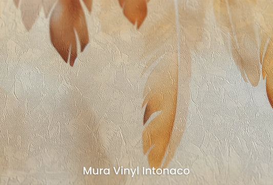 Zbliżenie na artystyczną fototapetę o nazwie Caramel Drift na podłożu Mura Vinyl Intonaco - struktura tartego tynku.