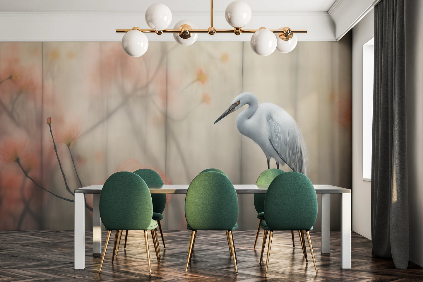 Fototapeta malowana o nazwie Solitary Heron pokazana w aranżacji wnętrza.