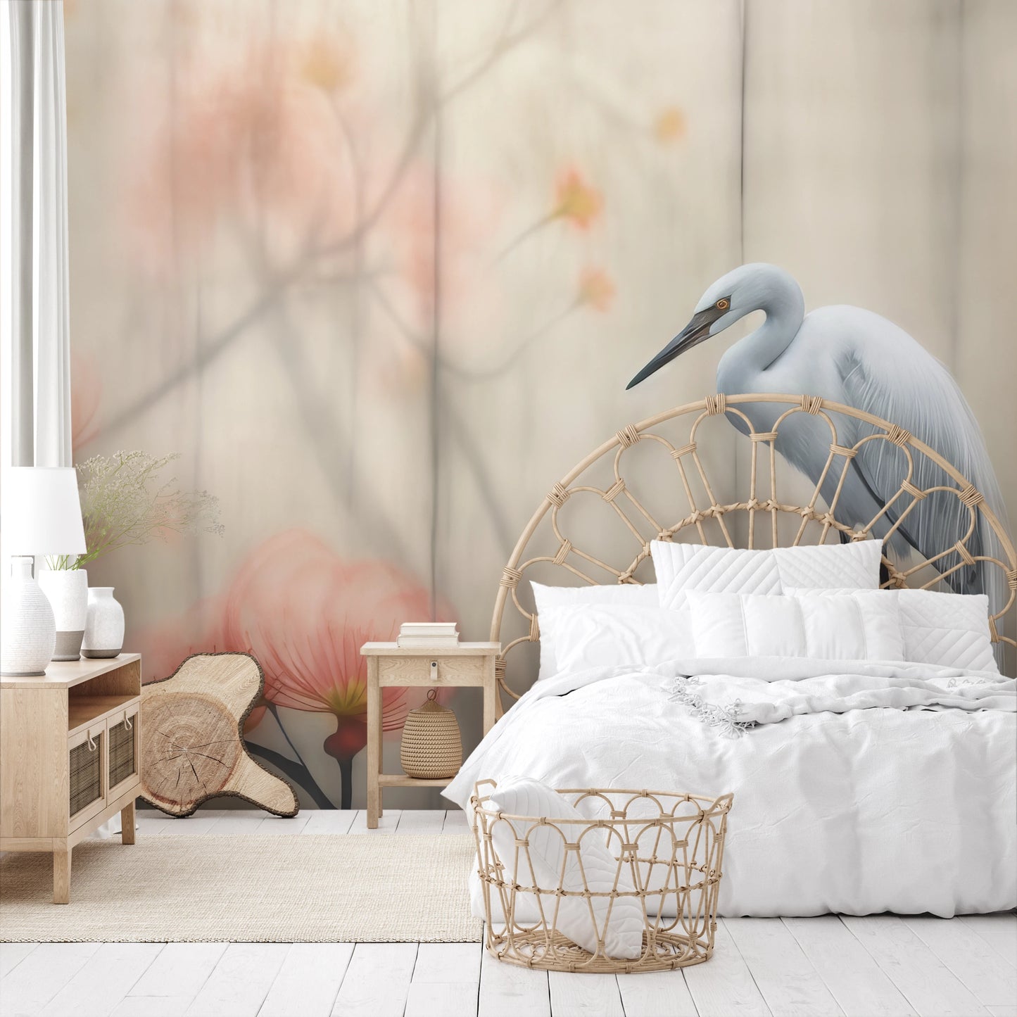 Fototapeta artystyczna o nazwie Solitary Heron pokazana w aranżacji wnętrza.