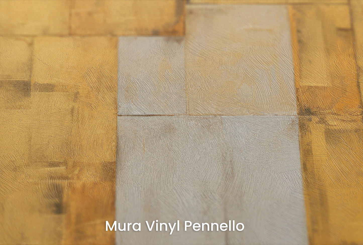 Zbliżenie na artystyczną fototapetę o nazwie Gilded Blocks na podłożu Mura Vinyl Pennello - faktura pociągnięć pędzla malarskiego.