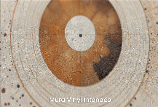 Zbliżenie na artystyczną fototapetę o nazwie SOLAR ECHO IN WARM NEUTRALS na podłożu Mura Vinyl Intonaco - struktura tartego tynku.