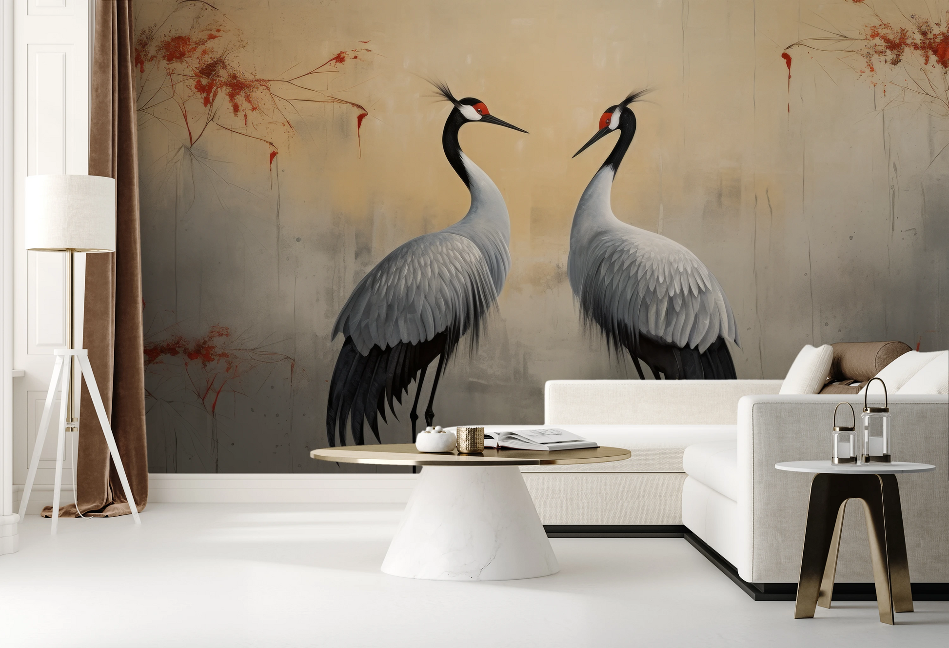 Wzór fototapety o nazwie Crimson Echo pokazanej w kontekście pomieszczenia.