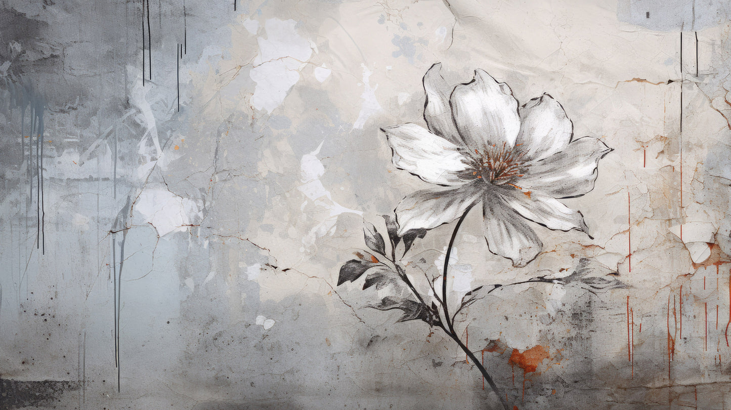 Prezentacja całego wzoru fototapety o nazwie INDUSTRIAL FLOWER ELEGANCE