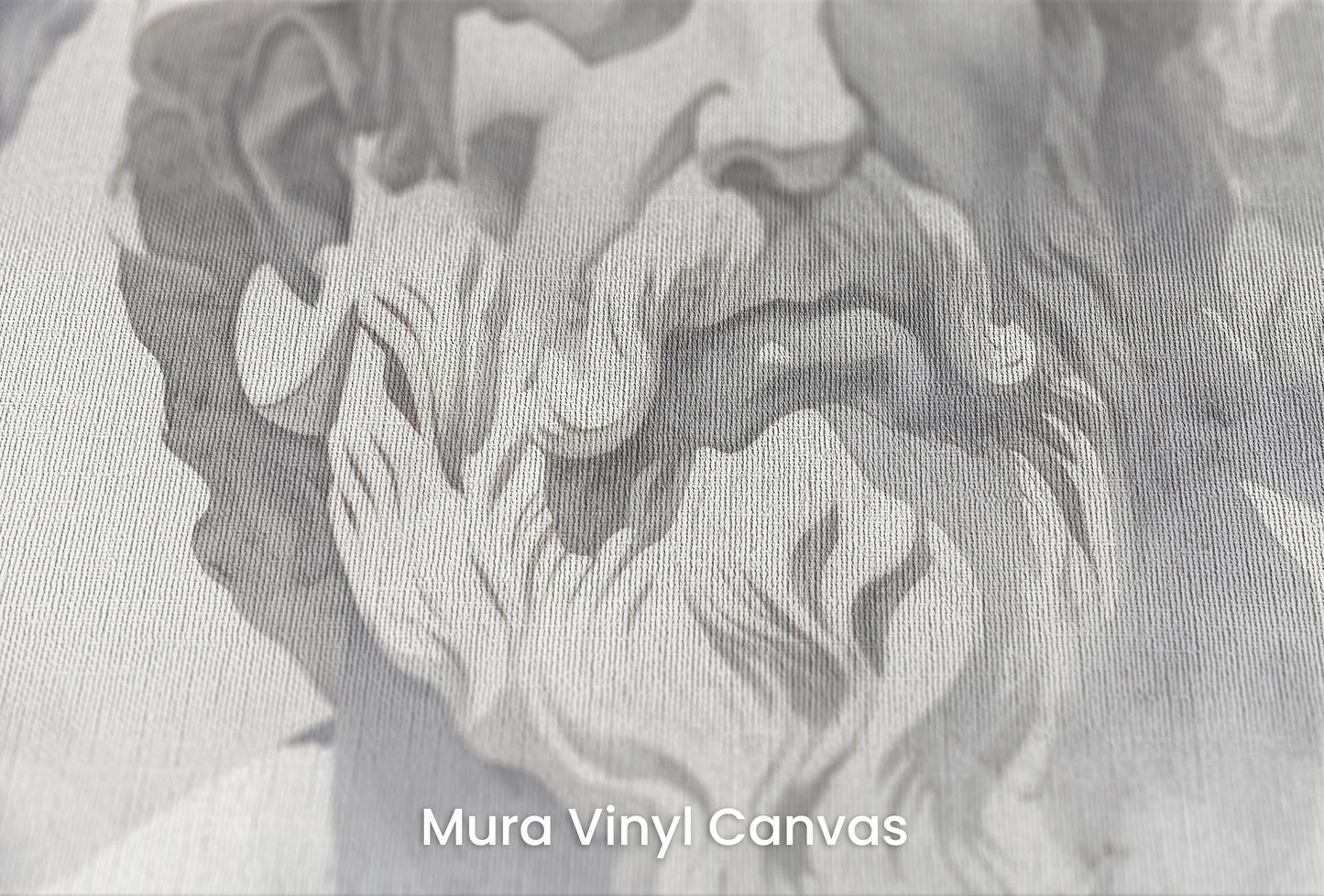 Zbliżenie na artystyczną fototapetę o nazwie Dialogues of Antiquity na podłożu Mura Vinyl Canvas - faktura naturalnego płótna.