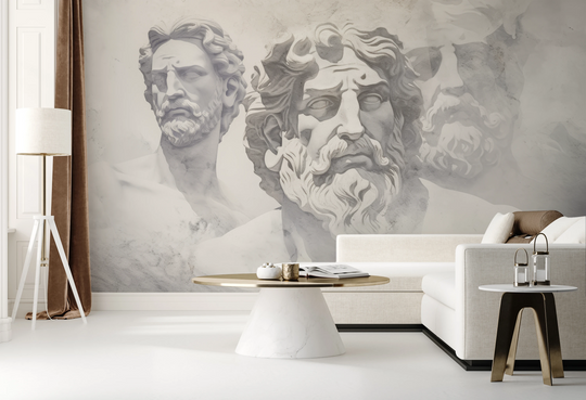 Wzór fototapety artystycznej o nazwie Dialogues of Antiquity pokazanej w aranżacji wnętrza.