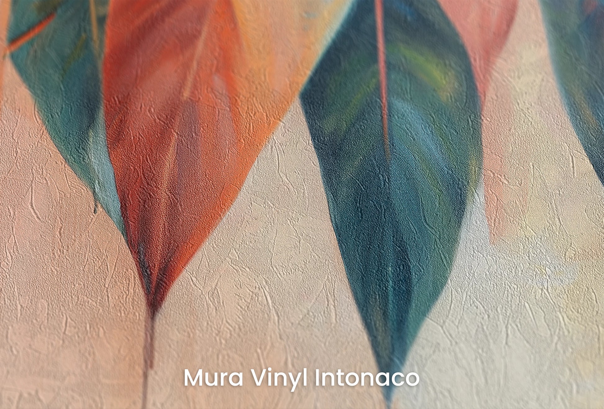 Zbliżenie na artystyczną fototapetę o nazwie Rustic Flame na podłożu Mura Vinyl Intonaco - struktura tartego tynku.