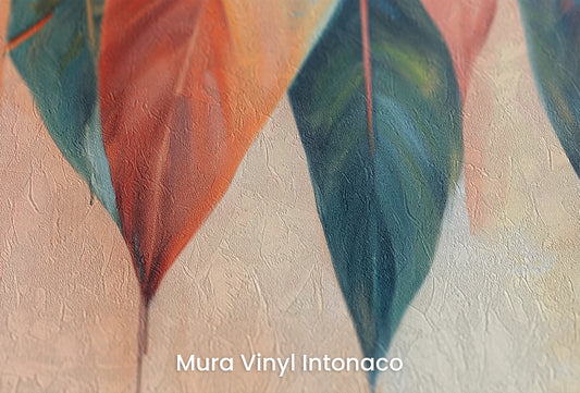 Zbliżenie na artystyczną fototapetę o nazwie Rustic Flame na podłożu Mura Vinyl Intonaco - struktura tartego tynku.