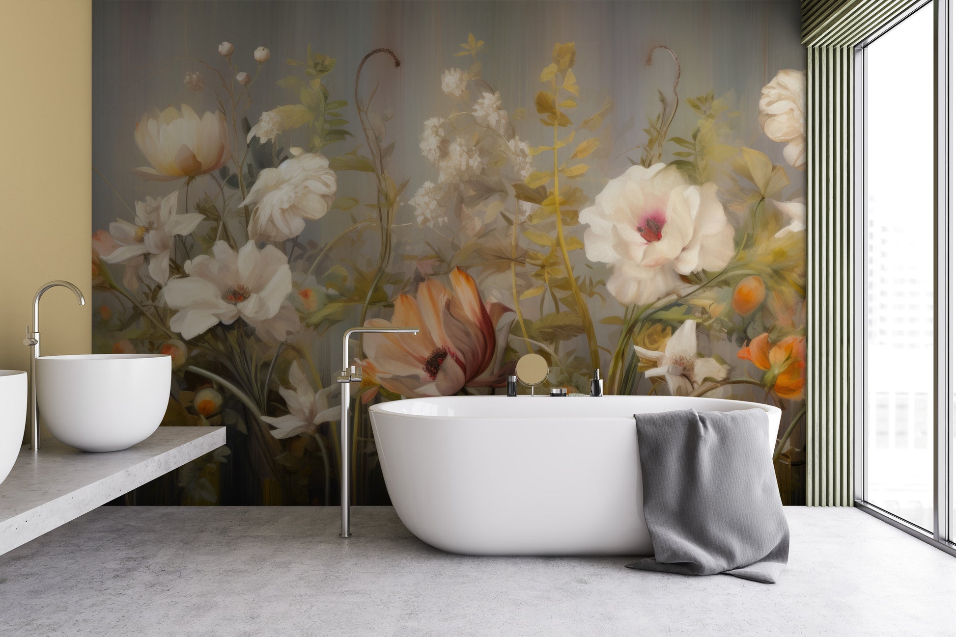 Fototapeta malowana o nazwie Misty Floral Canvas pokazana w aranżacji wnętrza.
