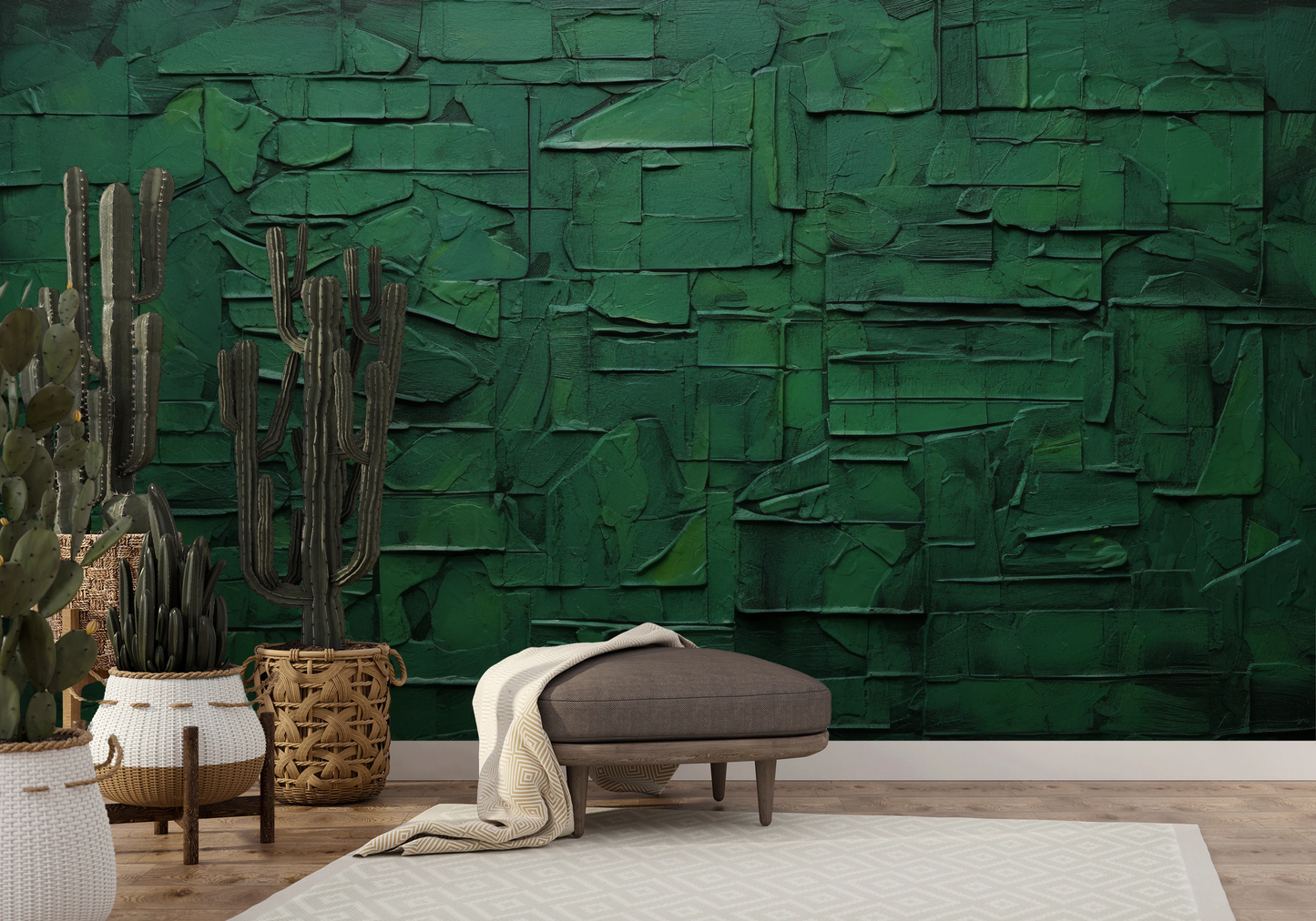 Fototapeta malowana o nazwie Verdant Fragments pokazana w aranżacji wnętrza.