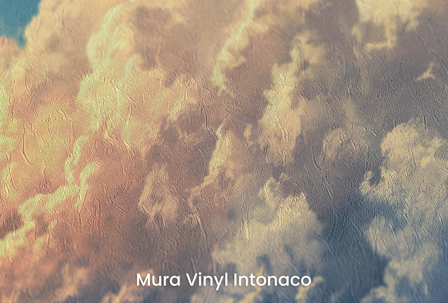 Zbliżenie na artystyczną fototapetę o nazwie Golden Harvest na podłożu Mura Vinyl Intonaco - struktura tartego tynku.