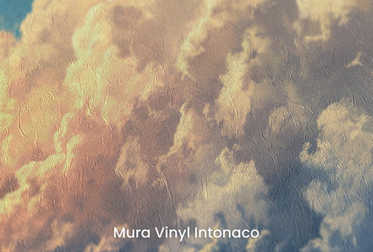Zbliżenie na artystyczną fototapetę o nazwie Golden Harvest na podłożu Mura Vinyl Intonaco - struktura tartego tynku.