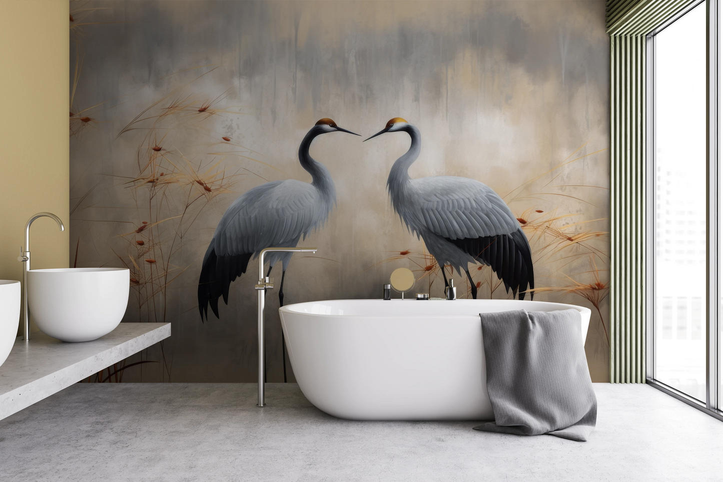 Fototapeta artystyczna o nazwie Tender Reunion pokazana w aranżacji wnętrza.