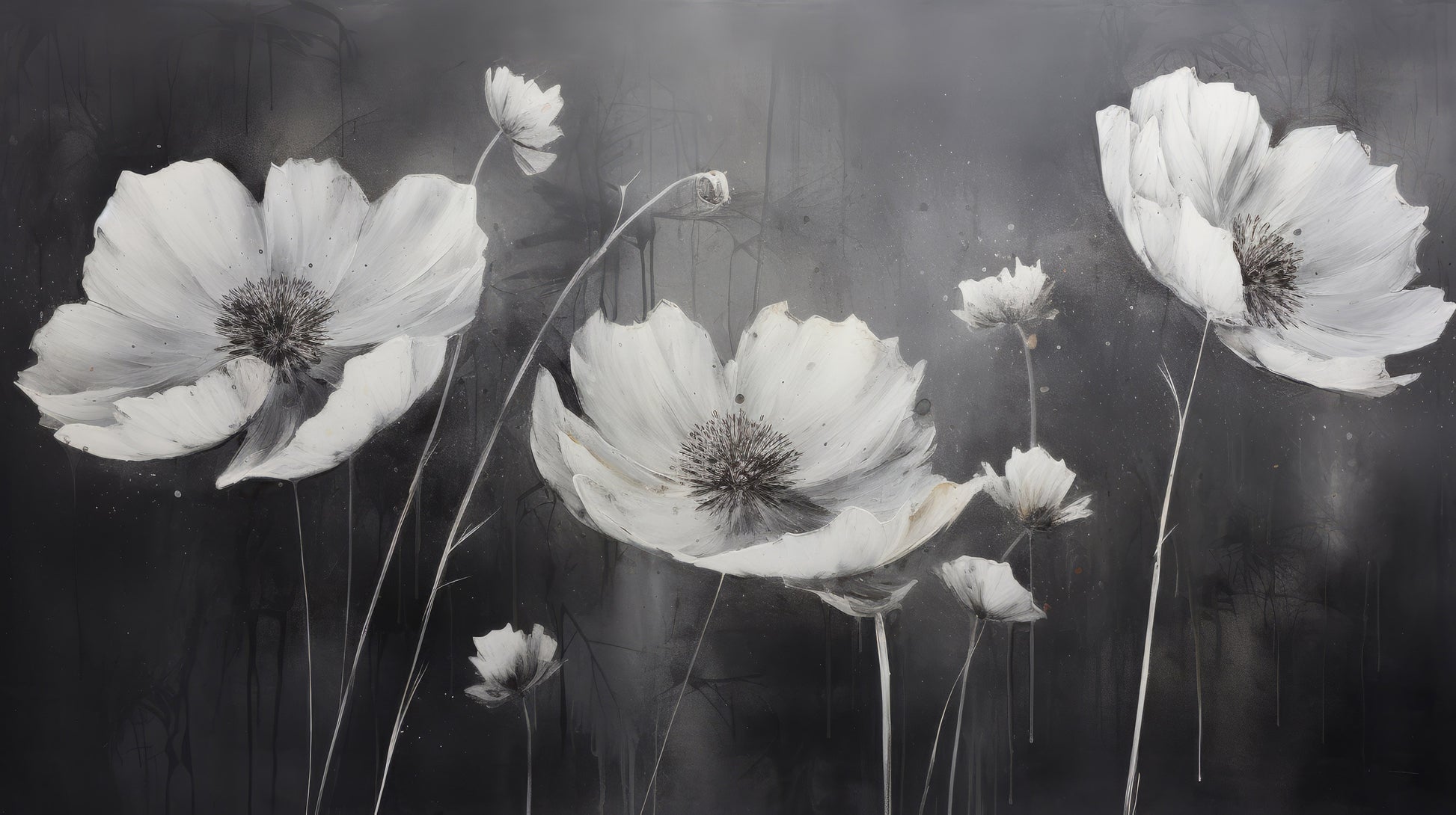 Prezentacja całego wzoru fototapety o nazwie ETHEREAL NOCTURNE BLOOMS
