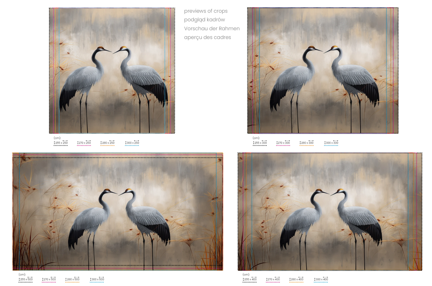 Na obrazie znajduje się prezentacja przykładowych rozmiarów fototapety o nazwie Tender Reunion. Rozmiar fototapety jest dowolny.