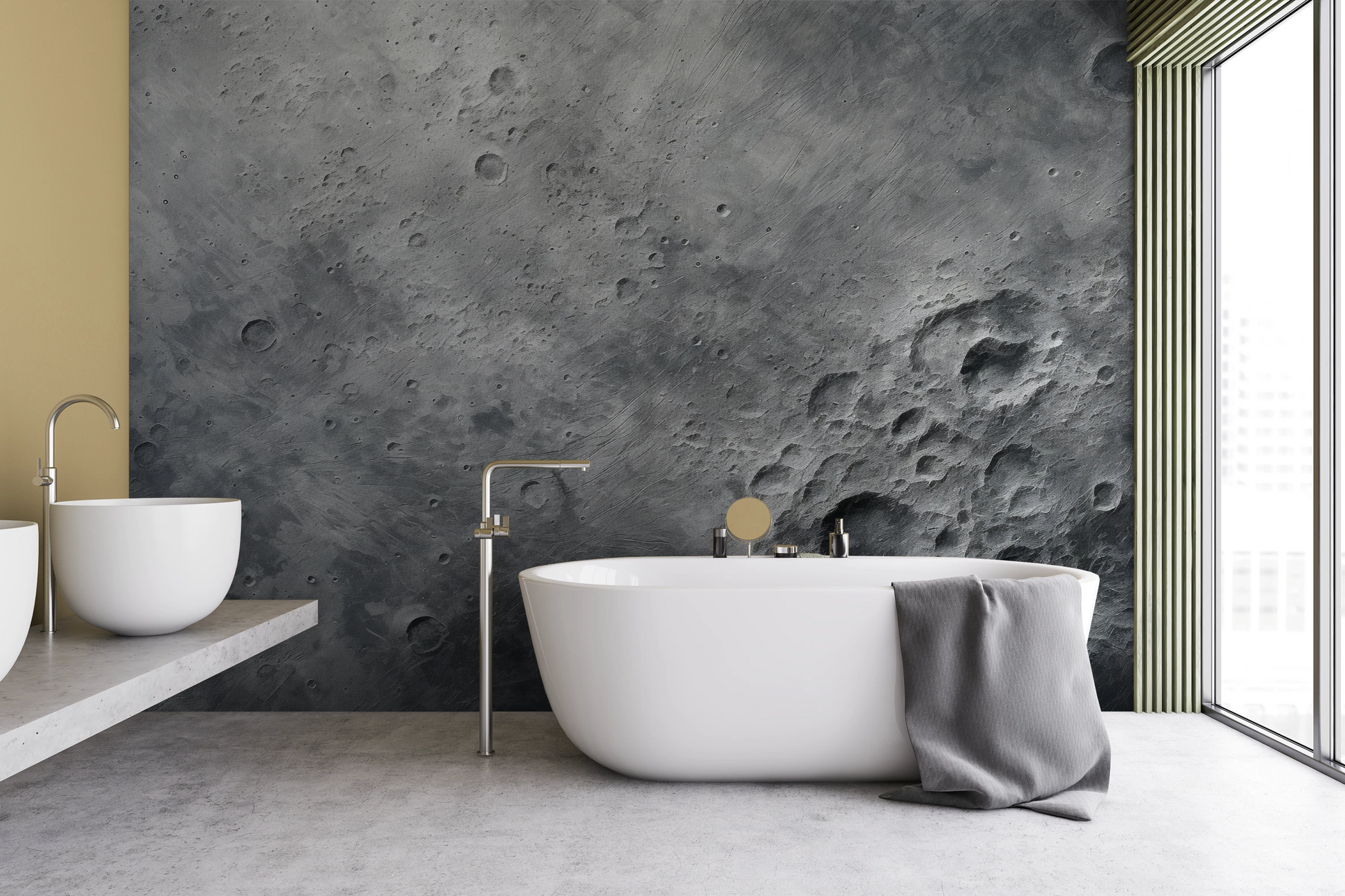 Wzór fototapety artystycznej o nazwie Lunar Detail pokazanej w aranżacji wnętrza.