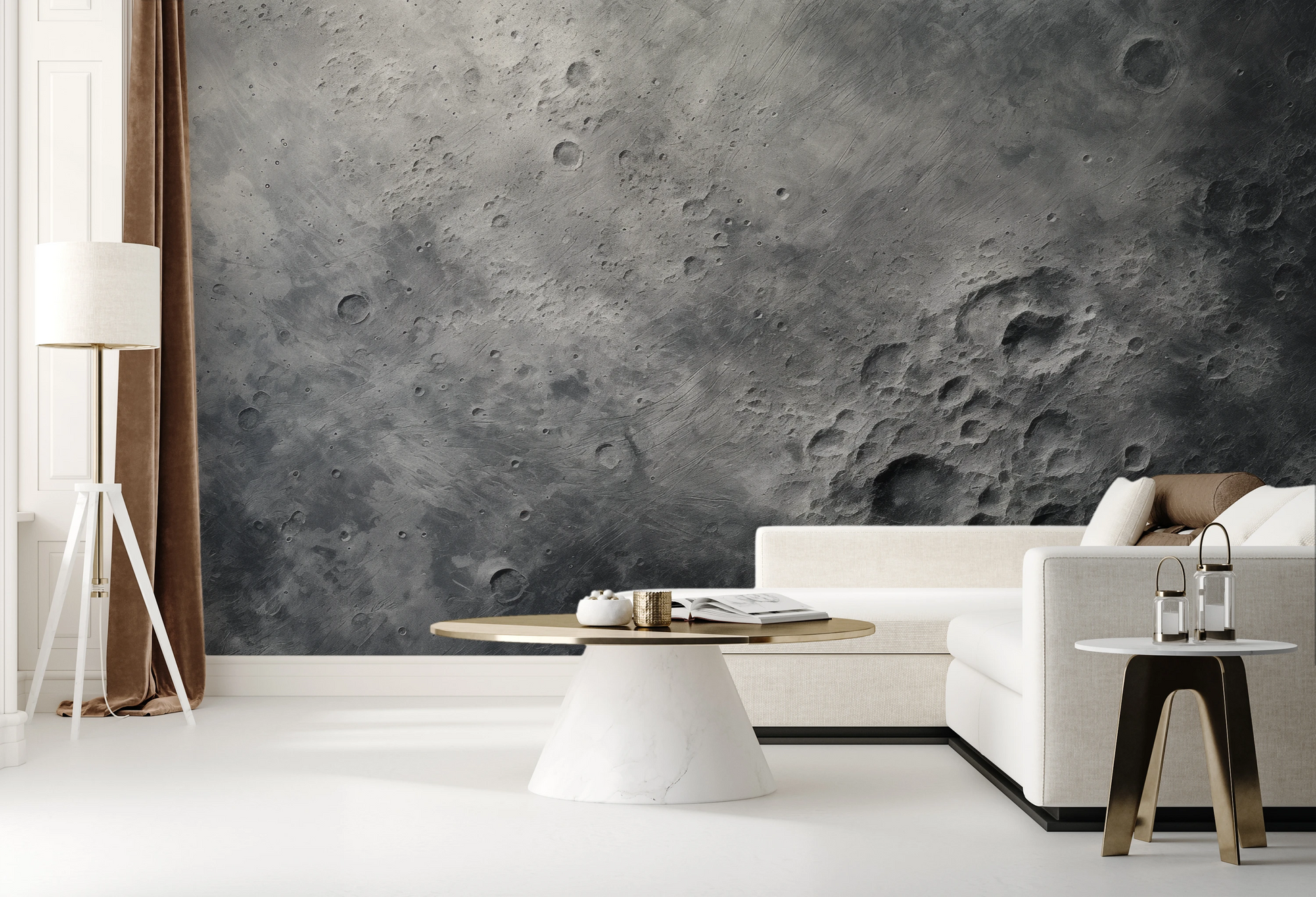 Wzór fototapety o nazwie Lunar Detail pokazanej w kontekście pomieszczenia.