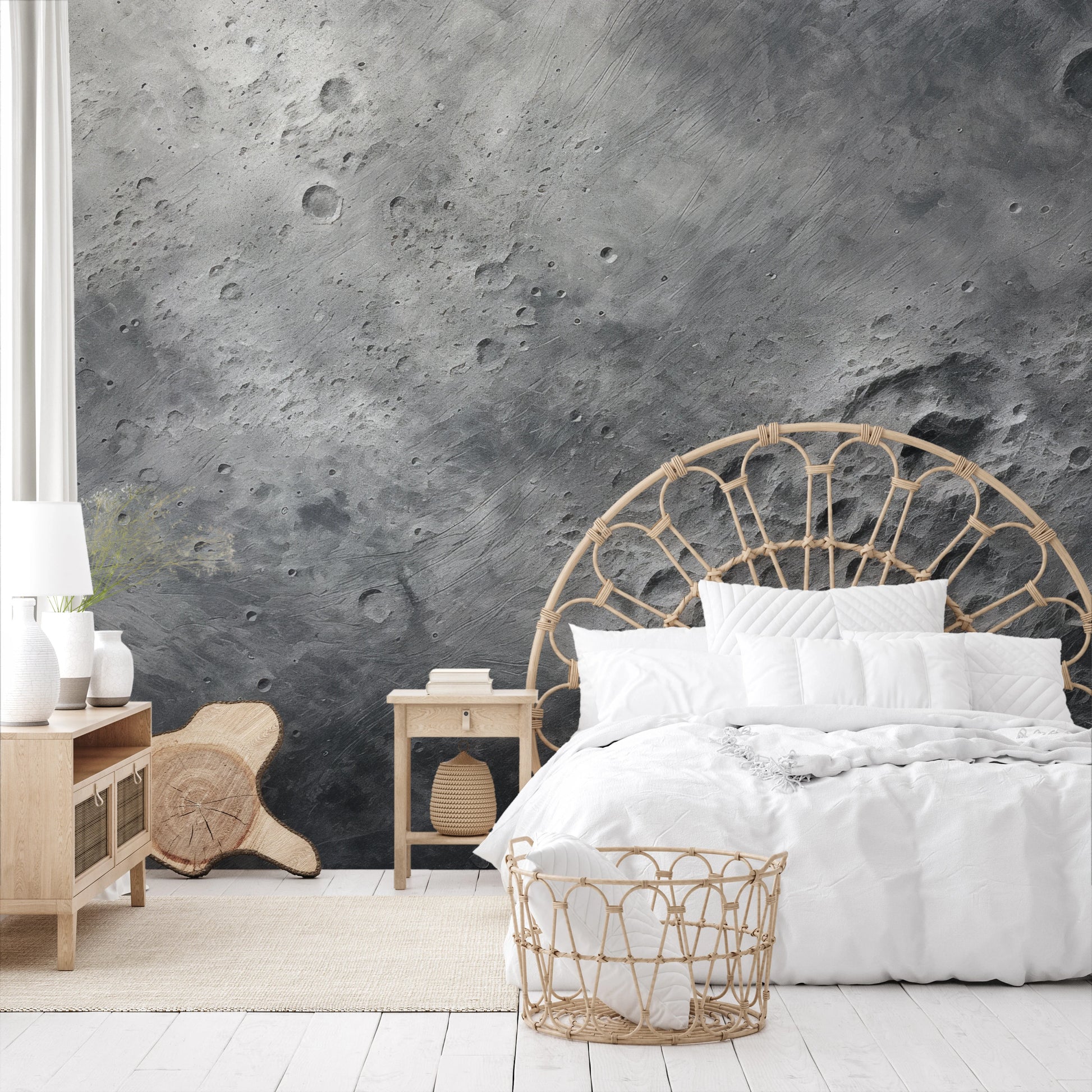 Wzór fototapety malowanej o nazwie Lunar Detail pokazanej w aranżacji wnętrza.