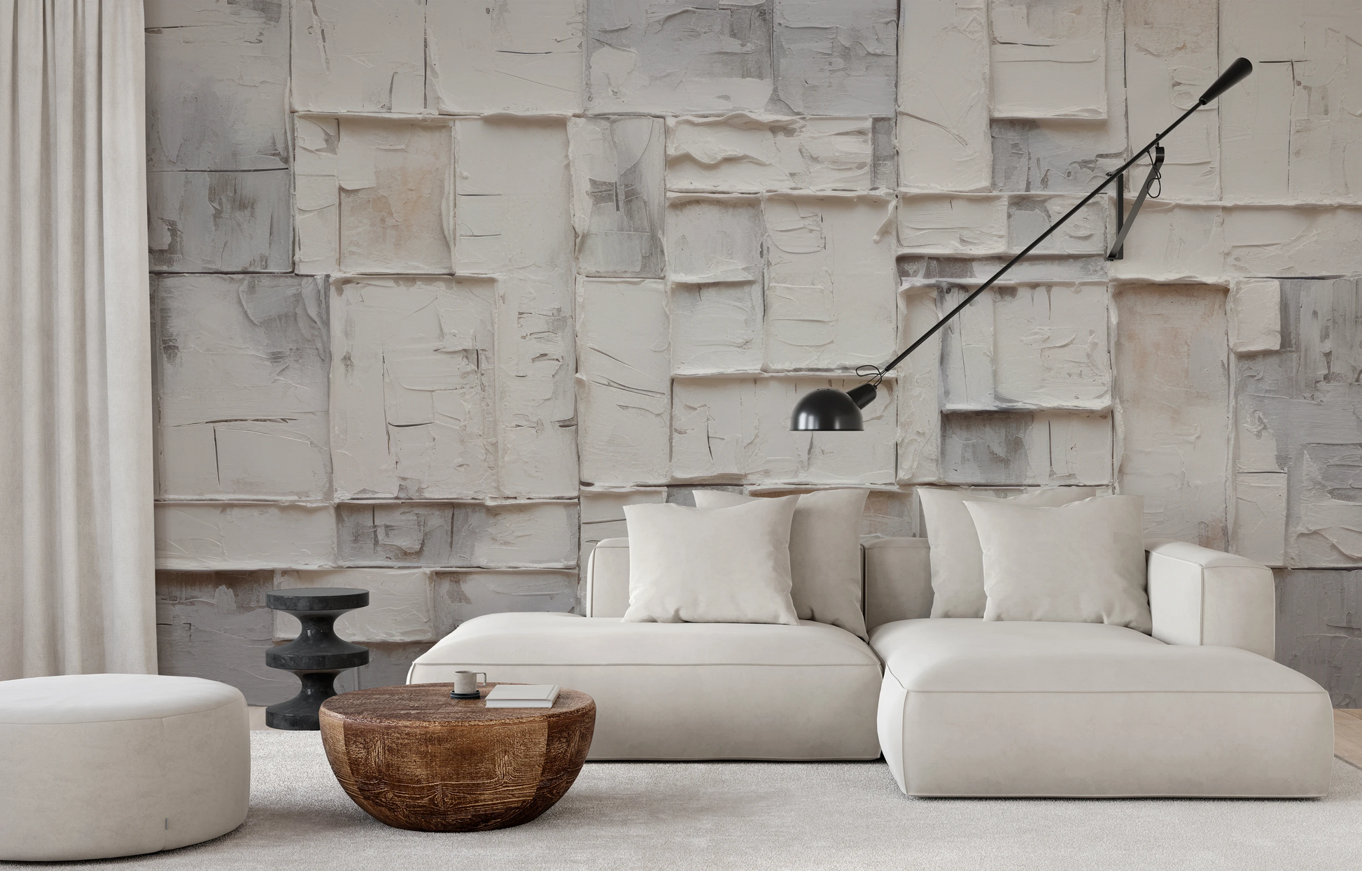 Wzór fototapety o nazwie Plaster Elegance pokazanej w kontekście pomieszczenia.
